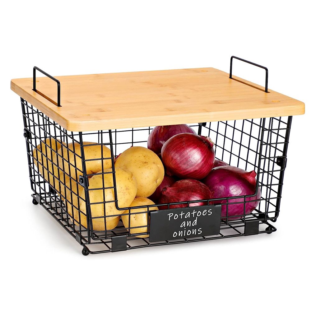 Stackable Kitchen Counter Basket with Bamboo Top Space General