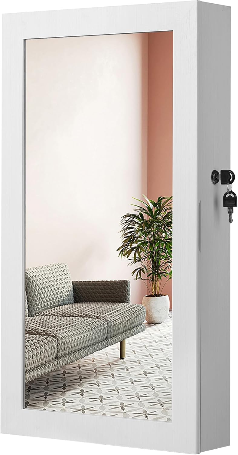 Wall-Mounted Jewellery Cabinet Armoire with Mirror White – Space