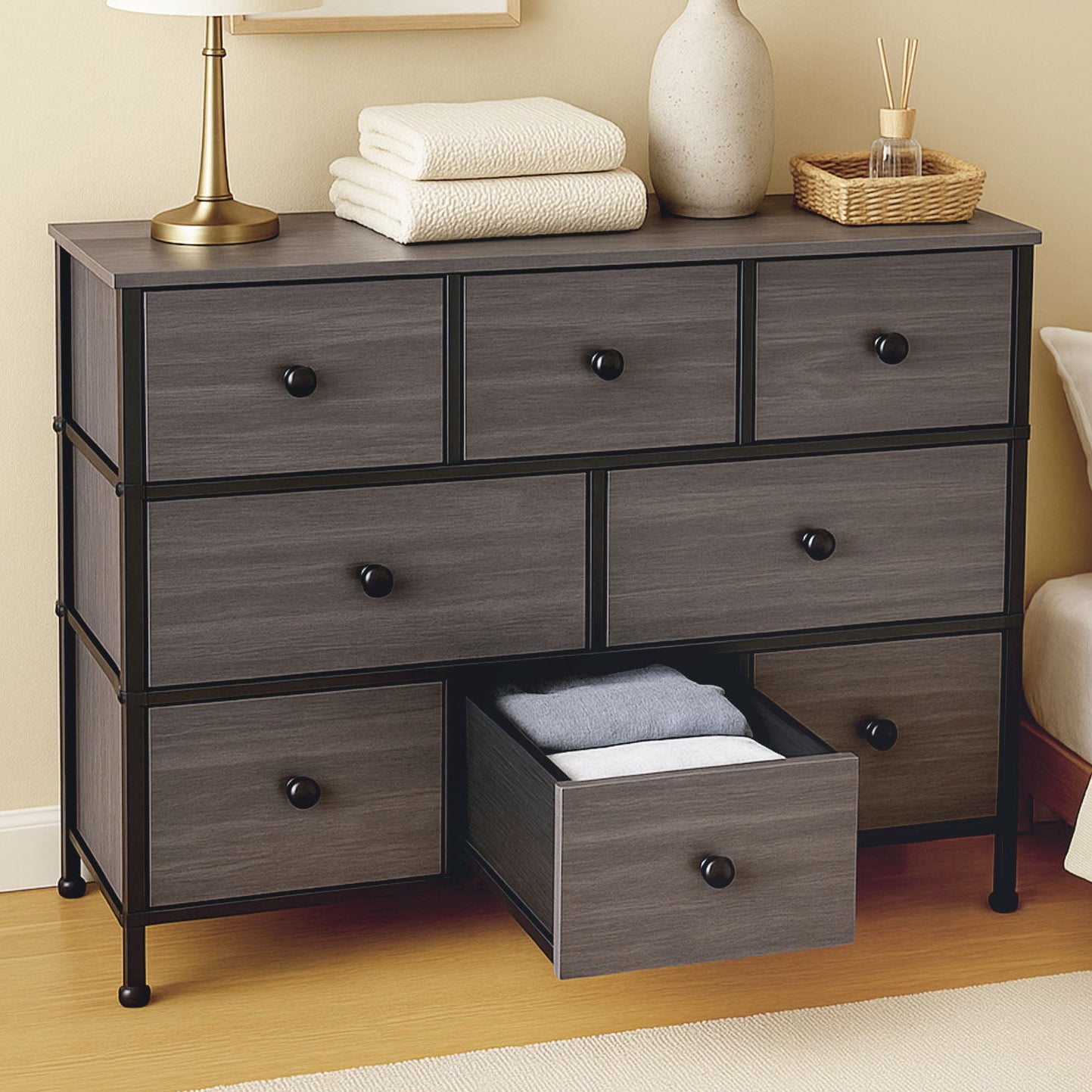 8-Drawer Fabric Dresser Charcoal Black