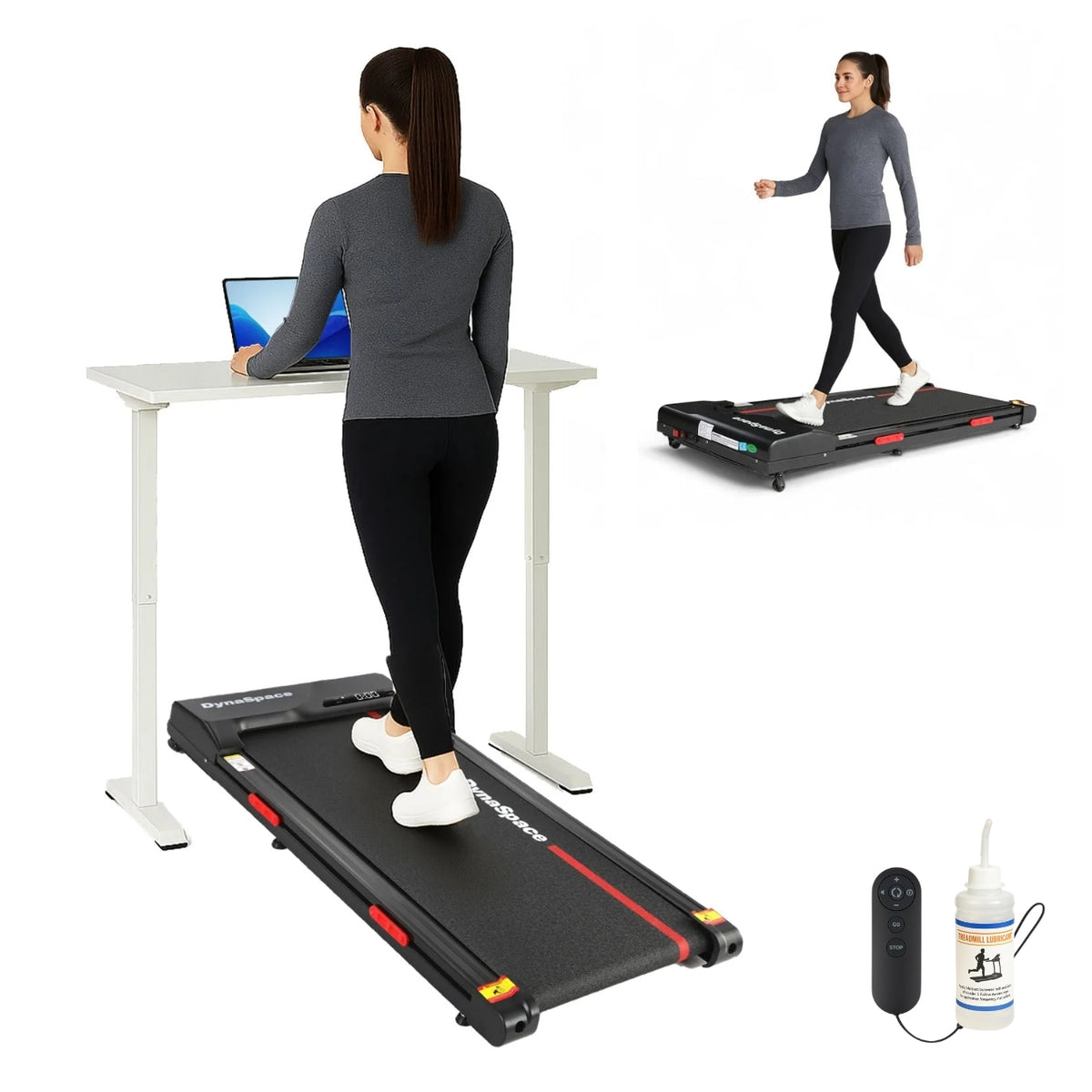 DynaSpace L3 Under Desk Treadmill 2-Level Manual Incline 6km/h 390mm Walking Pad