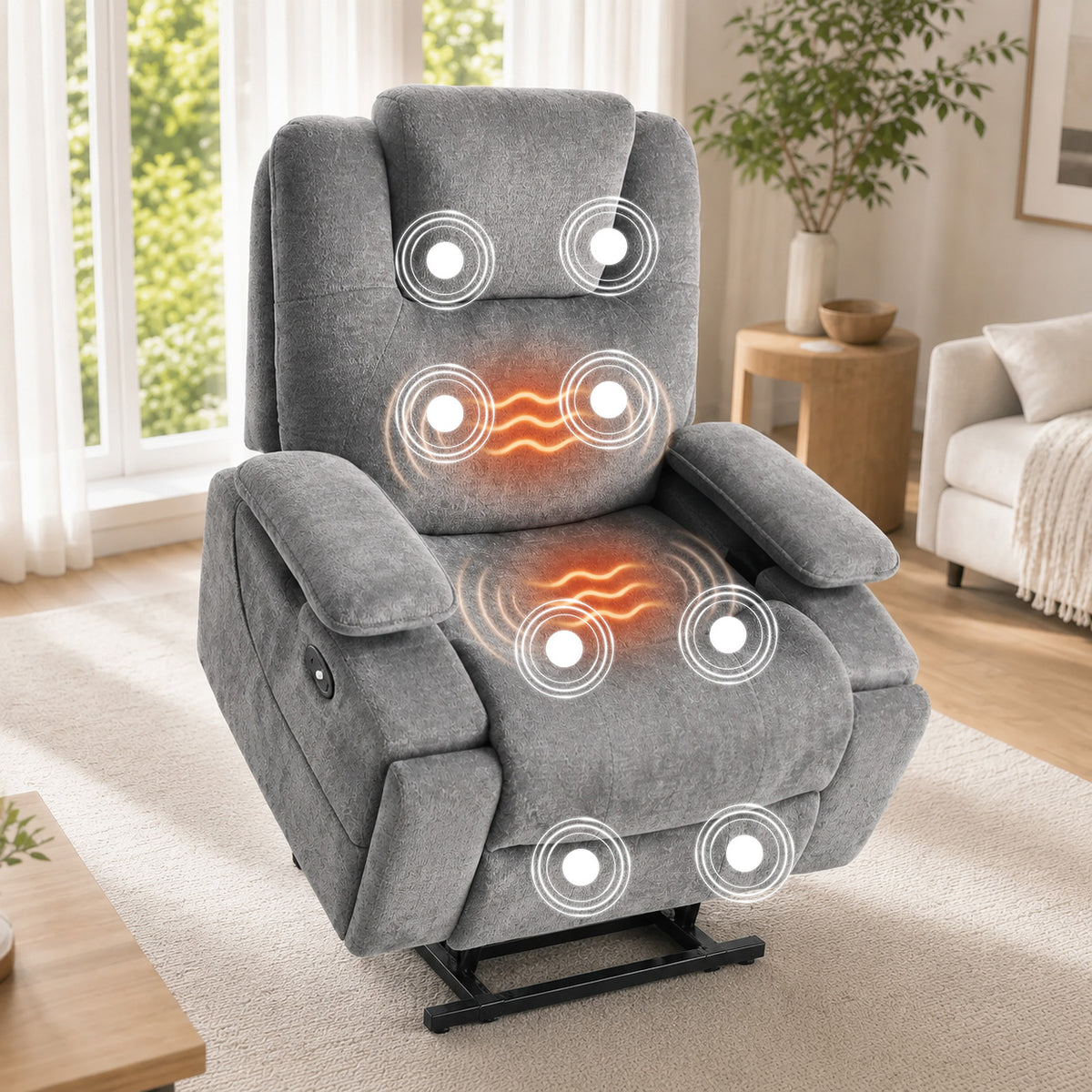 Extra-Wide Electric Lift Recliner Armchair with Extended Linked Footrest & 6D Headrest and 3D Armrests – Dark Grey