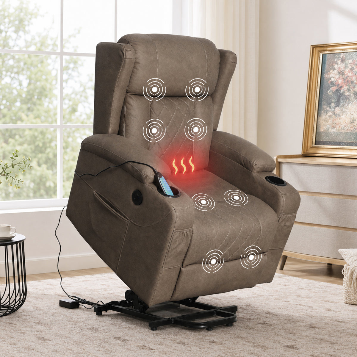 Supportive Wingback Electric Lift Recliner Armchair with 8-Point Massage & Heat – Dark Brown