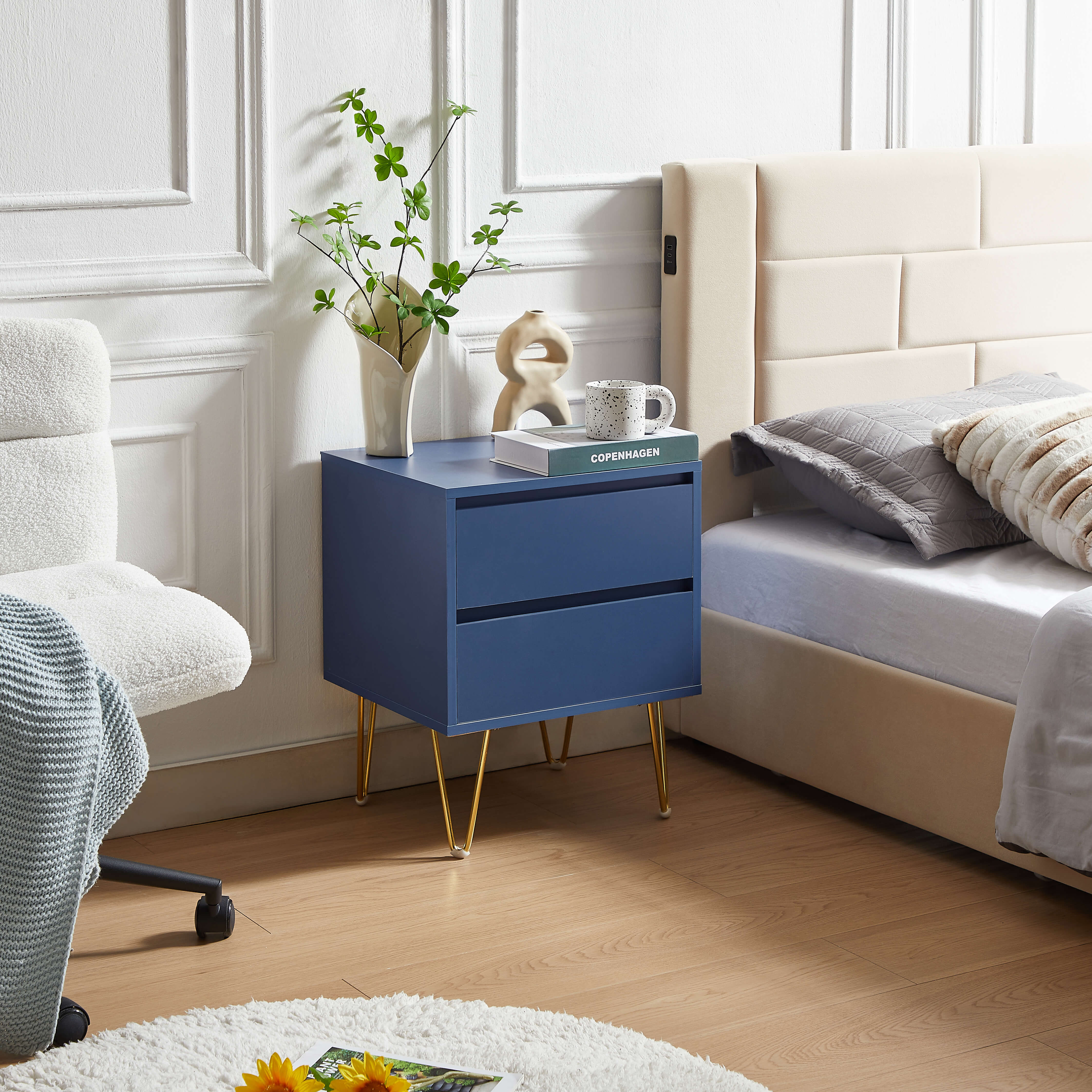 Blue bedside table top
