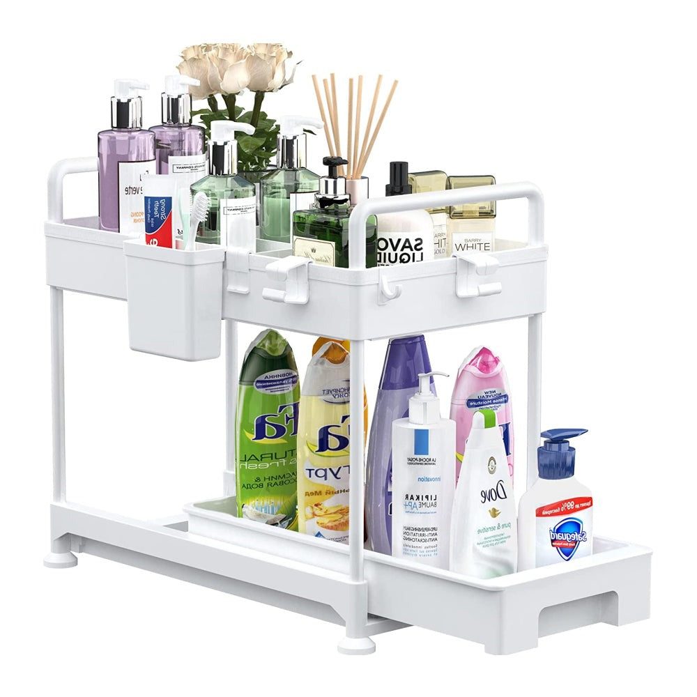 2 Tier Under Sink Bathroom Storage Organiser Drawer - White – Space General