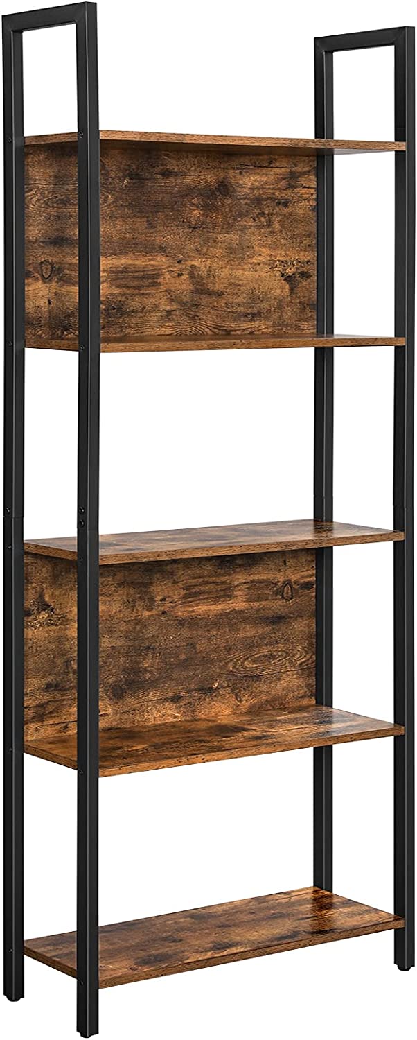 Industrial Style Bookshelf With 5 Shelves - Brown – Space General
