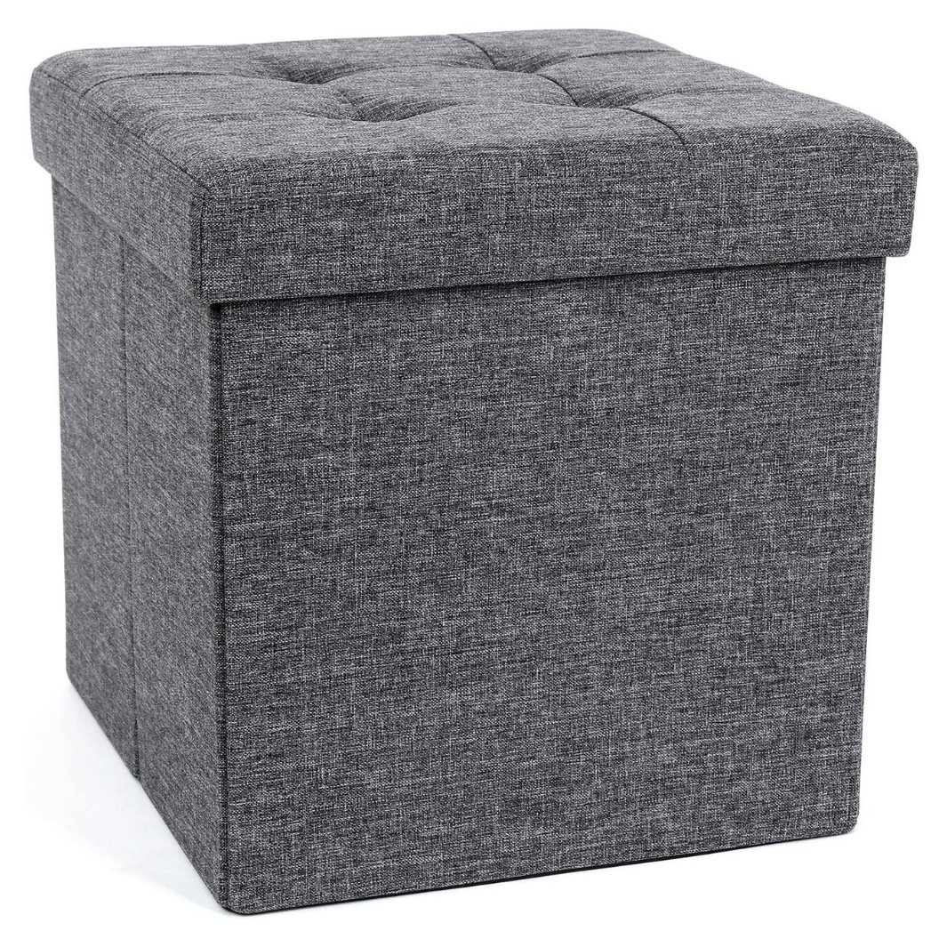 Storage Ottoman Bench Seat Fabric Small Grey Space General