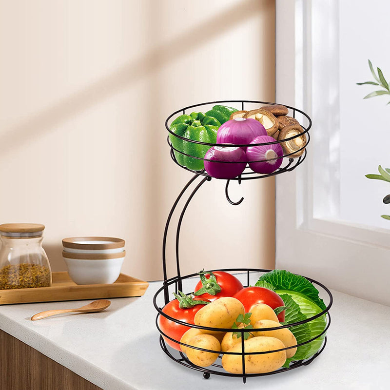 Fruit Vegetables 2 Tier Basket Bowl - Black