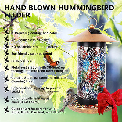 Solar Mosaic Hanging Bird Feeder Lantern