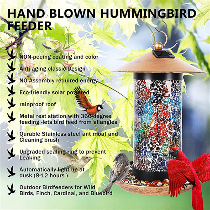 Solar Mosaic Hanging Bird Feeder Lantern