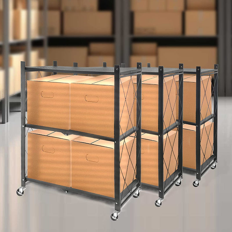 Foldable 3-Tier Metal Rack Storage Shelving Unit