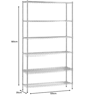 Chrome Wire Storage 6-Tier Shelves 120cm x 35cm x 180cm