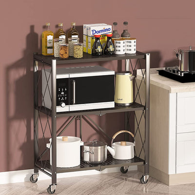 Foldable 3-Tier Metal Rack Storage Shelving Unit