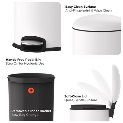 30L Rounded Pedal Rubbish Bin - Matte White