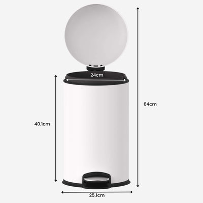 12L Rounded Pedal Rubbish Bin - Matte White