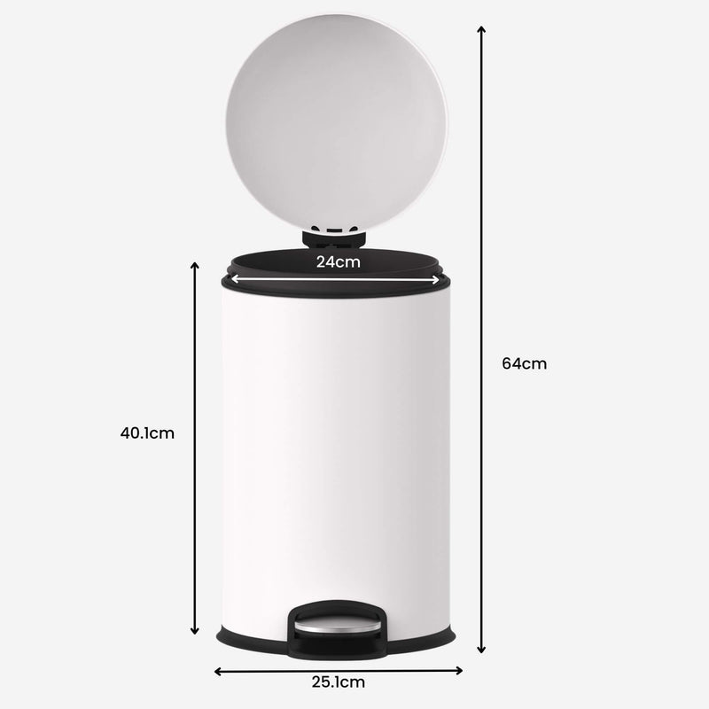 12L Rounded Pedal Rubbish Bin - Matte White