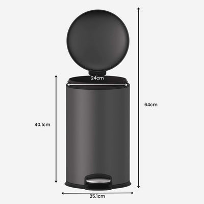 12L Rounded Pedal Rubbish Bin - Titanium Gray