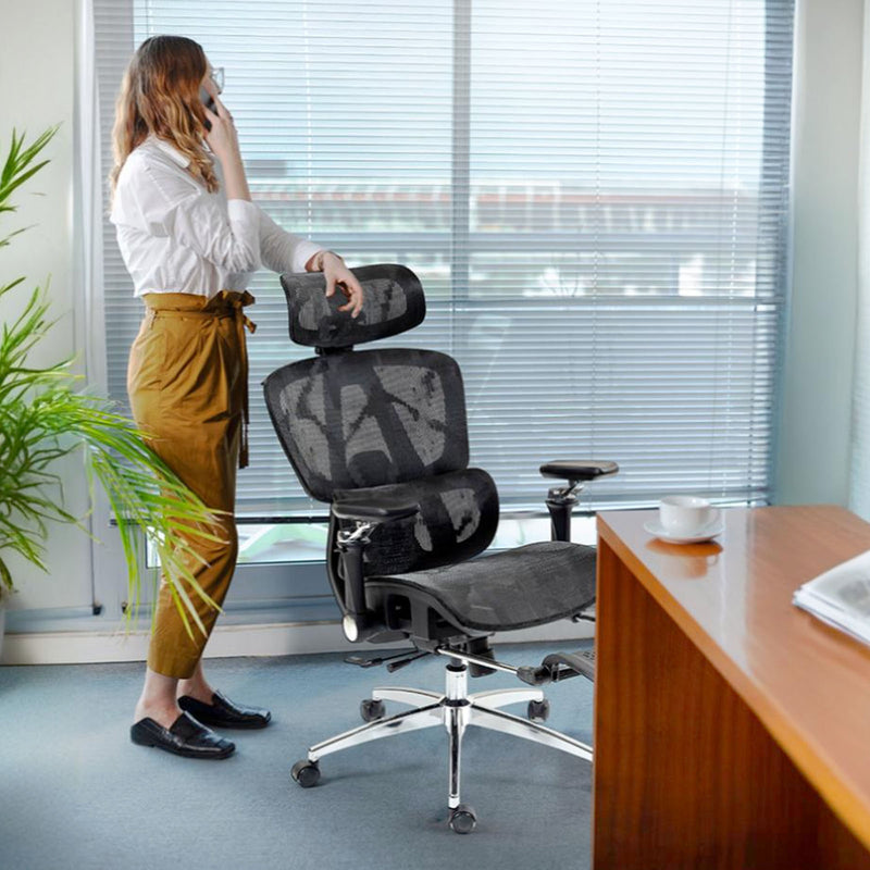 ErgoElite Ultimate Mesh Reclining Office Chair with Footrest – Black