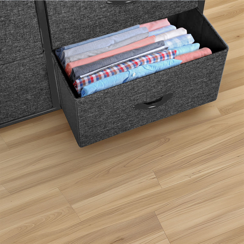 Drawer pulled out from black 16 drawer storage chest