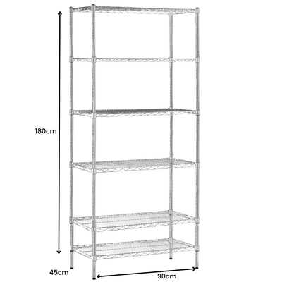 Chrome Wire Storage 6-Tier Shelves 90cm x 45cm x 180cm