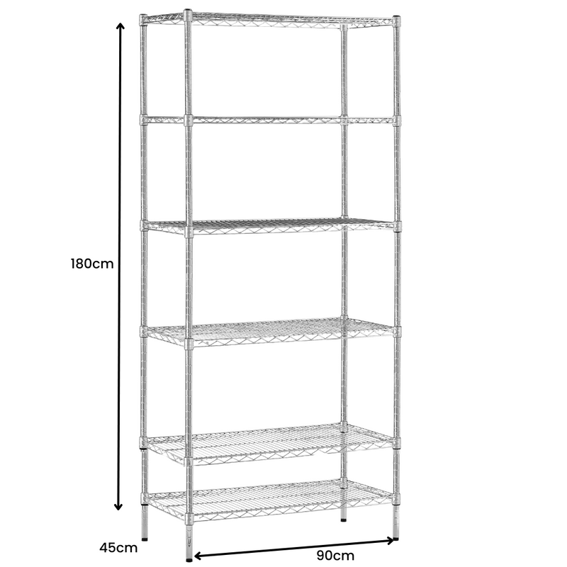 Chrome Wire Storage 6-Tier Shelves 90cm x 45cm x 180cm