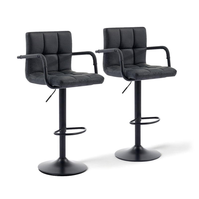 Adjustable Bar Stools with Armrests – Black (Set of 2)