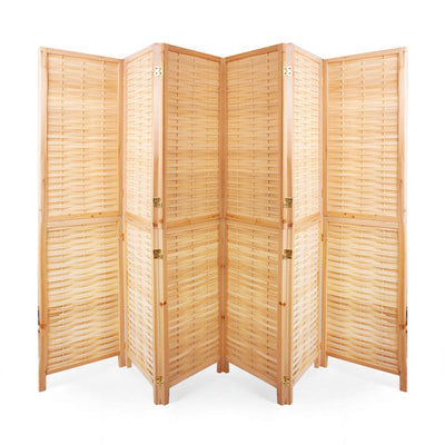 Natural Solid Wood Frame with Bamboo Strips Panels  - 6P