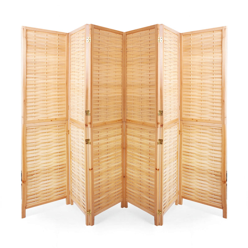 Natural Solid Wood Frame with Bamboo Strips Panels  - 6P