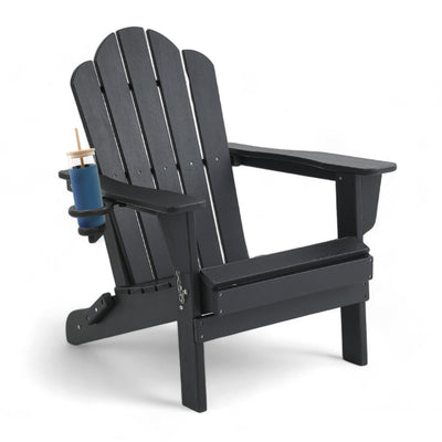 Adirondack Outdoor Chair with Cup Holder - Black