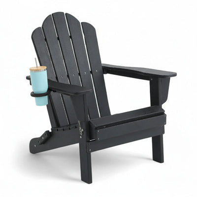 Adirondack Outdoor Chair with Cup Holder - Black