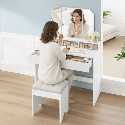 Dressing Table with Tri-Fold Mirror And Drawers