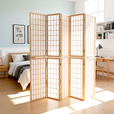 6-Panel Wooden Room Divider - Natural