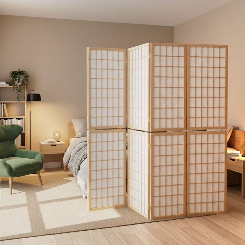 4-Panel Wooden Room Divider - Natural