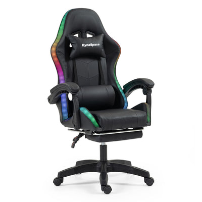 Vega LED Gaming Massage Office Chair With Footrest - Black
