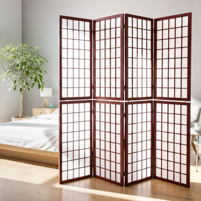 Red Wood Frame with Rice Paper Panels - 4P