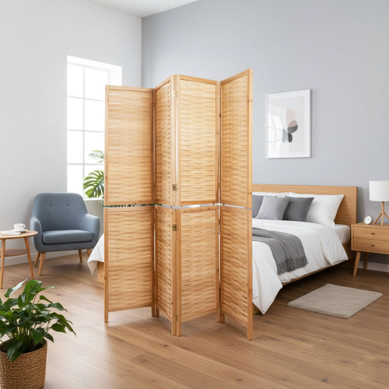 Natural Solid Wood Frame with Bamboo Strips Panels  - 4P