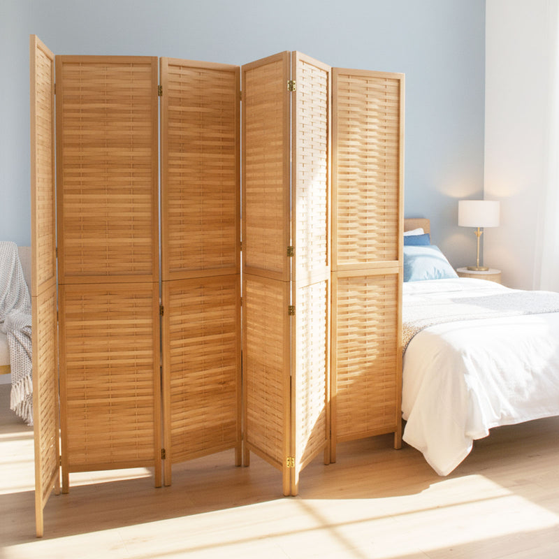 Natural Solid Wood Frame with Bamboo Strips Panels  - 6P