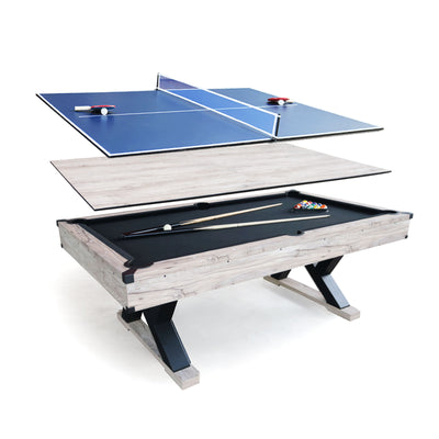 7ft 3-in-1 Game Table – Pool, Table Tennis & Air Hockey Combo with Cues, Net, Paddles & Balls