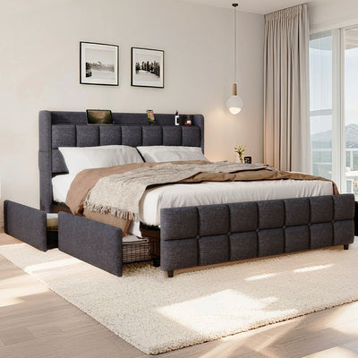 Orion Fabric Storage Bed Frame  – Grey (Double)