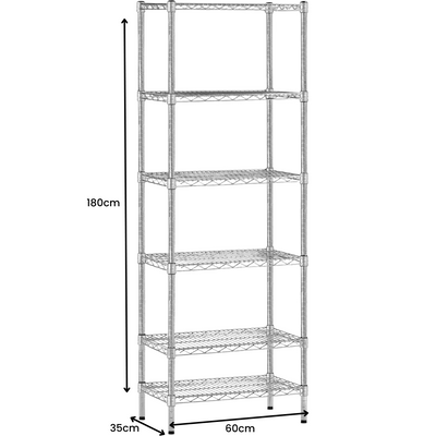 Chrome Wire Storage 6-Tier Shelves 60cm x 35cm x 180cm
