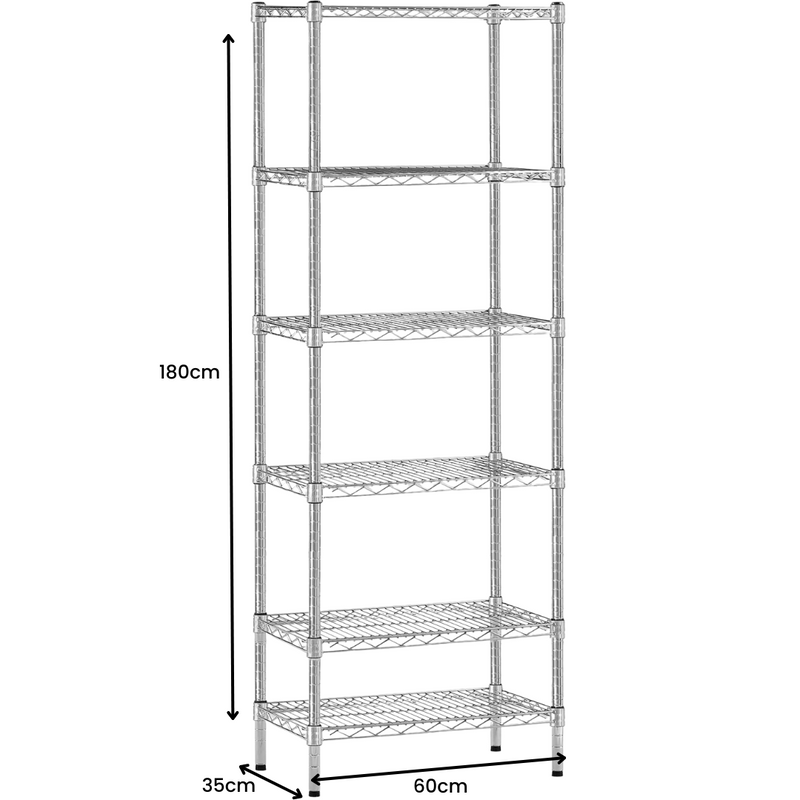 Chrome Wire Storage 6-Tier Shelves 60cm x 35cm x 180cm
