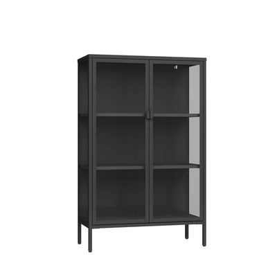 Ferro 3-Tier Tempered Glass Double Door Storage Rack - Black