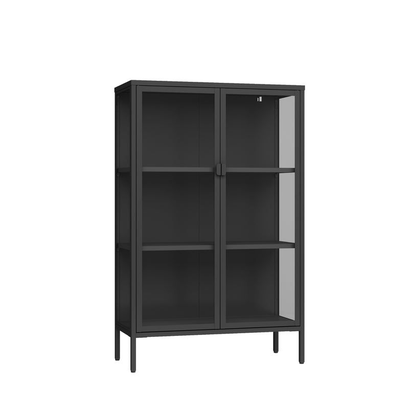 Ferro 3-Tier Tempered Glass Double Door Storage Rack - Black