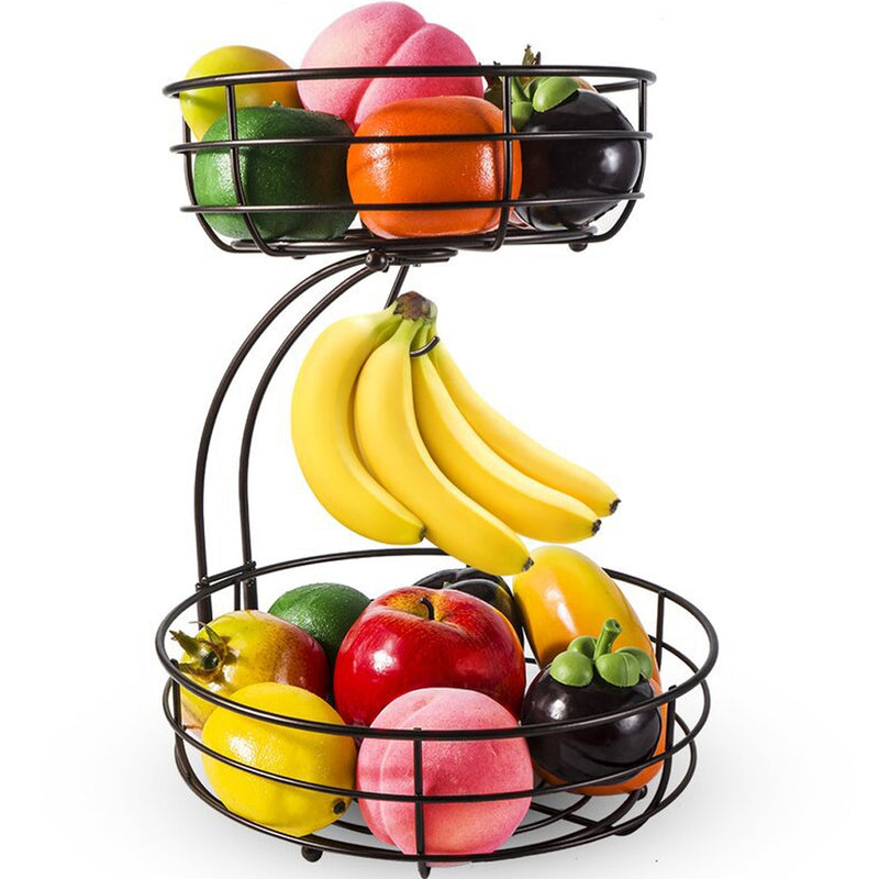 Fruit Vegetables 2 Tier Basket Bowl - Black