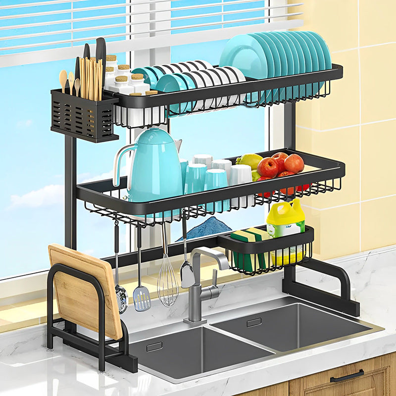 Over The Sink Dish Drying Rack 65cm Wide 3 Tier - Black