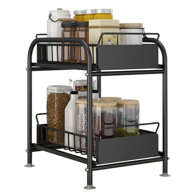 Under Sink Organiser With Sliding Drawer - Black