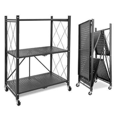 Foldable 3-Tier Metal Rack Storage Shelving Unit