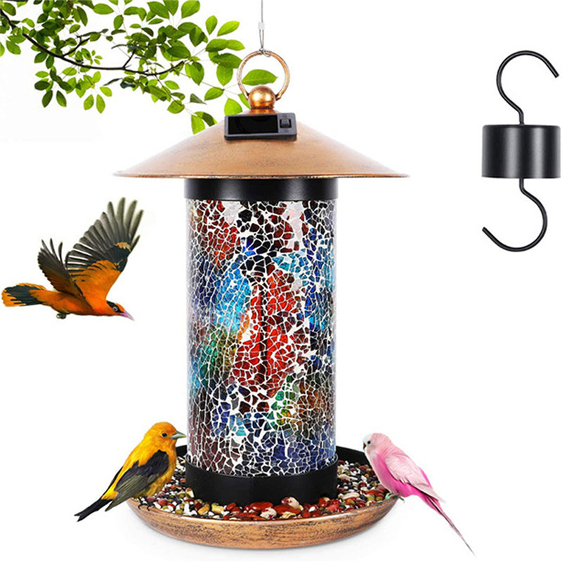 Solar Mosaic Hanging Bird Feeder Lantern
