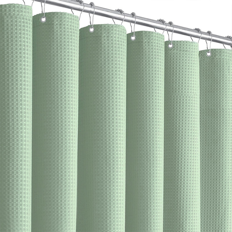 Long Shower Curtain with 12 Metal Hooks - Green