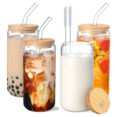 Glass Tumbler Set with Bamboo Lids (Set of 4)