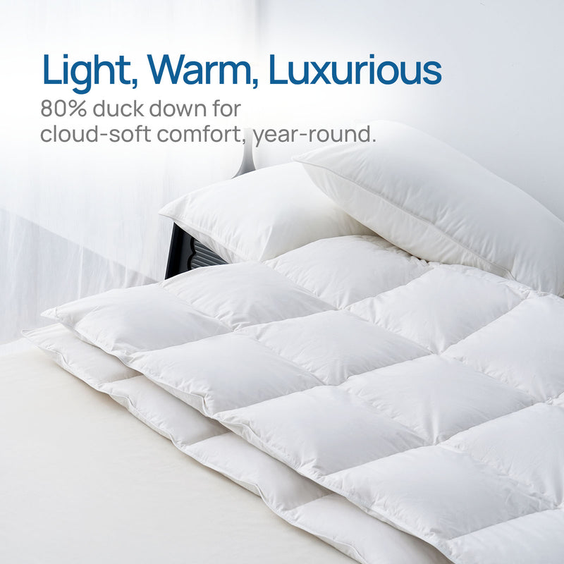20/80 down and feather duvet inner styled on a bed in a modern New Zealand bedroom

